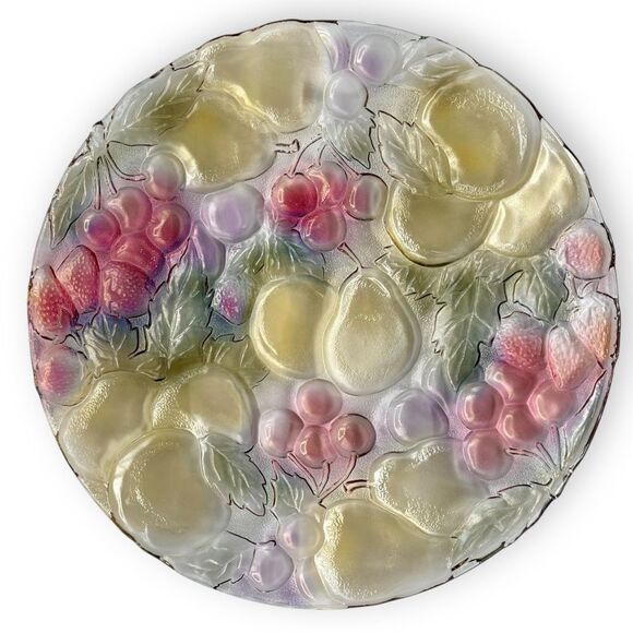 Indiana Glass Rainbow Garden Fruit Textured Glass Round Serving Platter - Picture 4 of 13